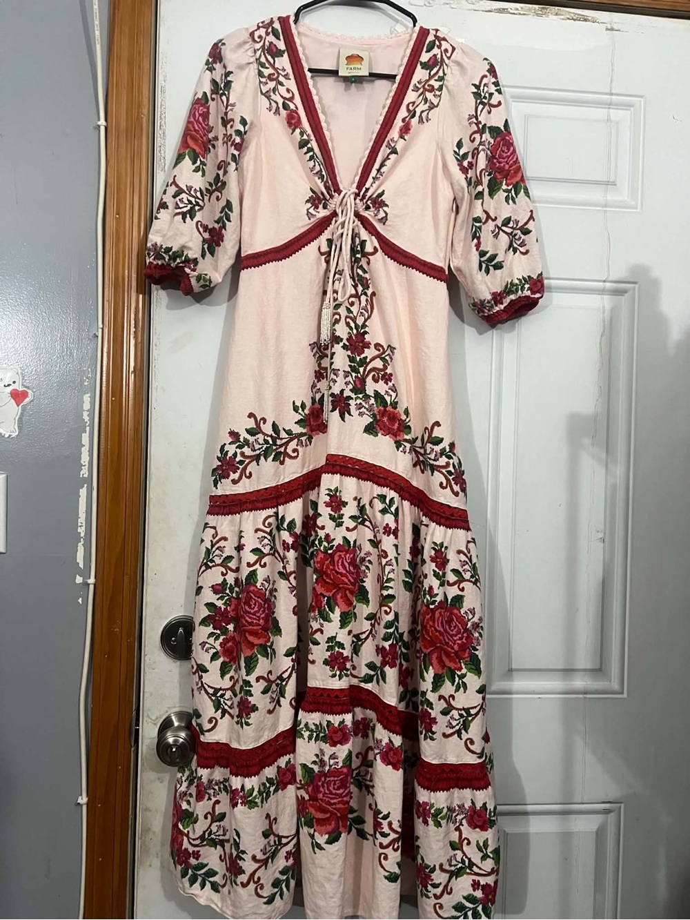 FARM Rio Boho Maxi Dress with Red Rose Print Size Small